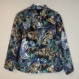 Satin Quilted Jacket Womens Sz 14 Multicolor Abstract Watercolor Butterfly Art‎
